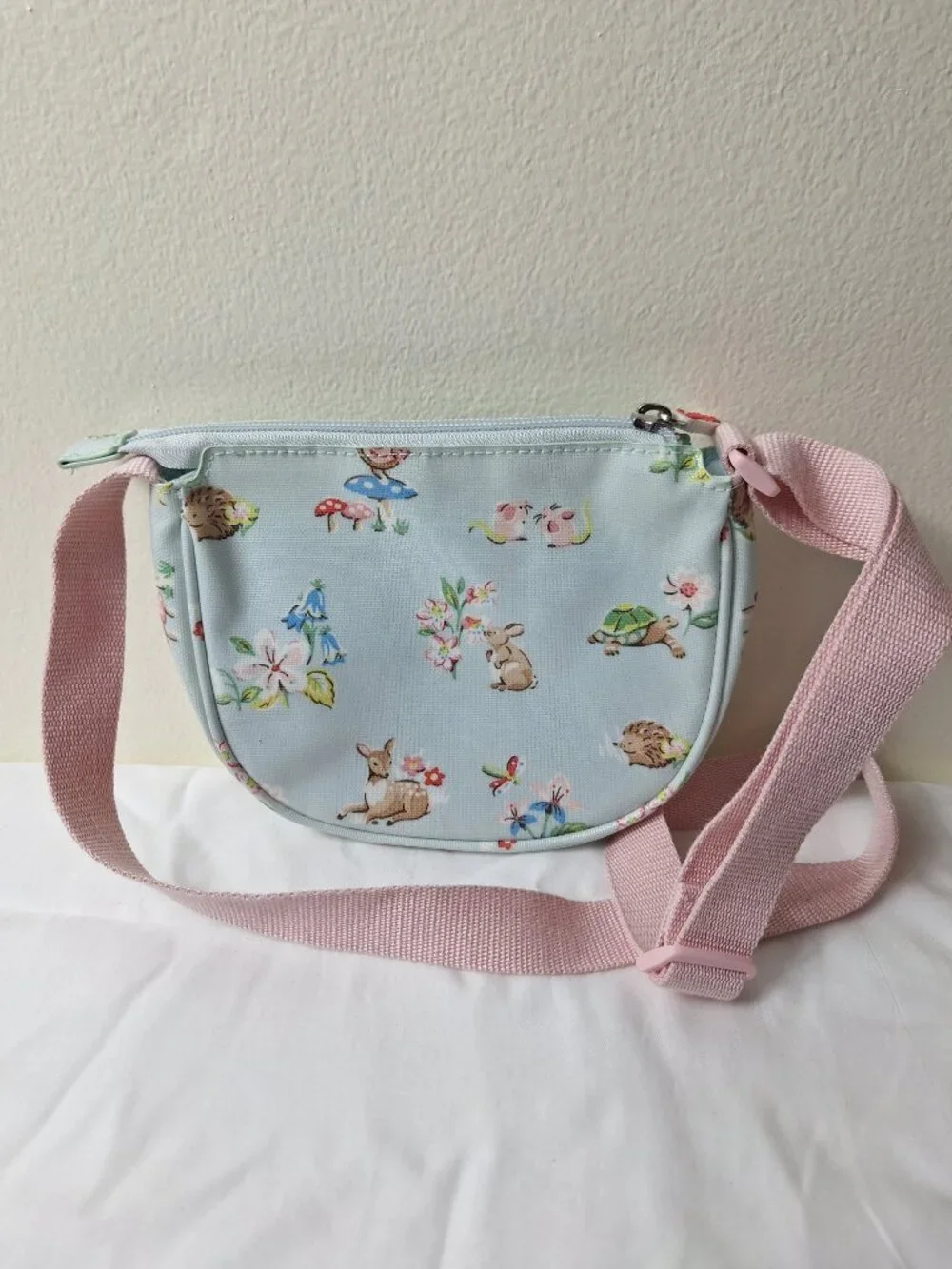 Cath Kidston Light Blue Floral Kids Crossbody Bag with Pink Strap